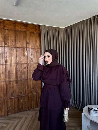 Molla Fırfır Elbise - Kahve