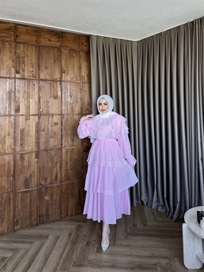 Molla Fırfır Elbise -  Pembe