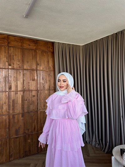 Molla Fırfır Elbise -  Pembe