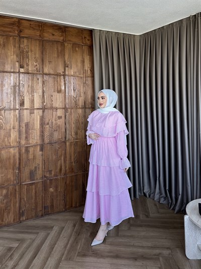Molla Fırfır Elbise -  Pembe