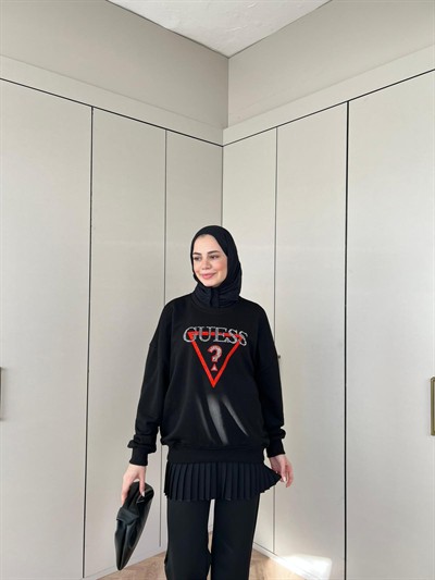 Muadil ? Kırmızı Detaylı Sweat - Siyah