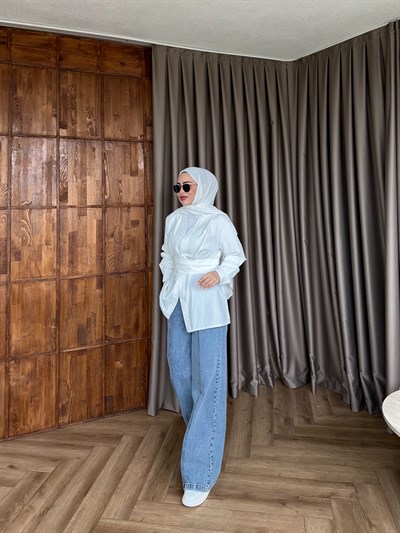 Muzi Bağlamalı Gömlek - Beyaz