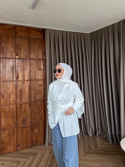 Muzi Bağlamalı Gömlek - Beyaz