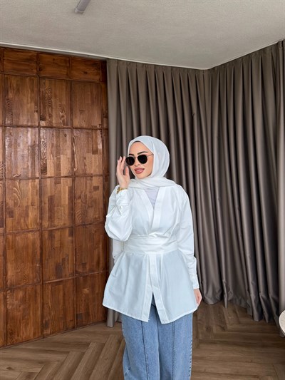 Muzi Bağlamalı Gömlek - Beyaz