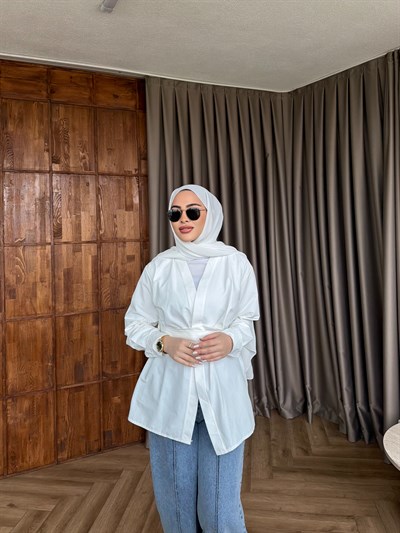 Muzi Bağlamalı Gömlek - Beyaz