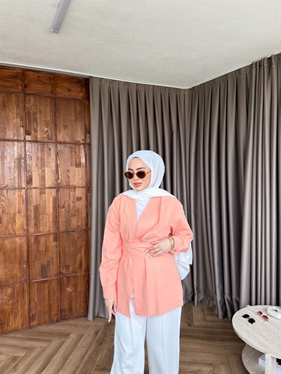 Muzi Bağlamalı Gömlek - Oranj