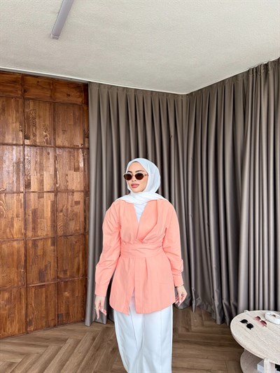 Muzi Bağlamalı Gömlek - Oranj