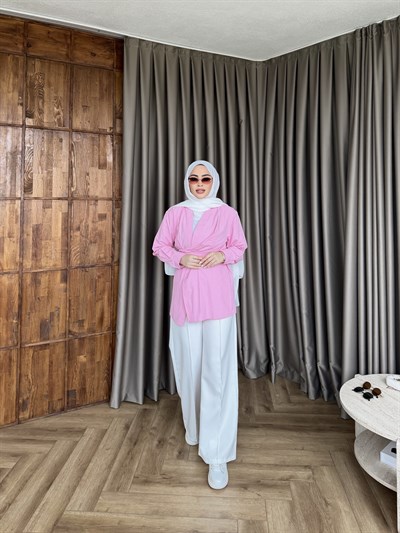 Muzi Bağlamalı Gömlek - Pembe