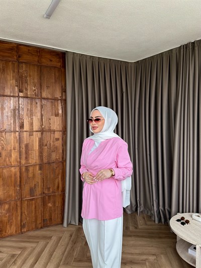 Muzi Bağlamalı Gömlek - Pembe