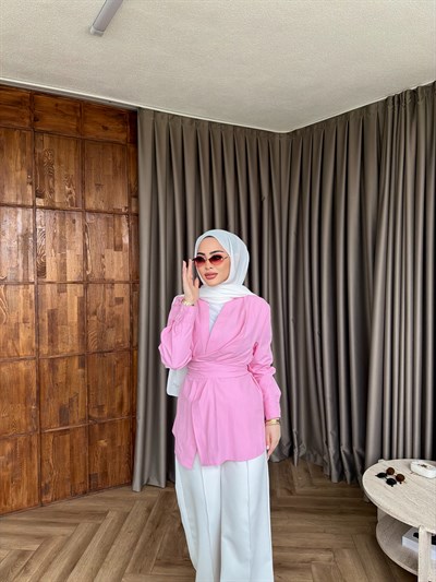 Muzi Bağlamalı Gömlek - Pembe