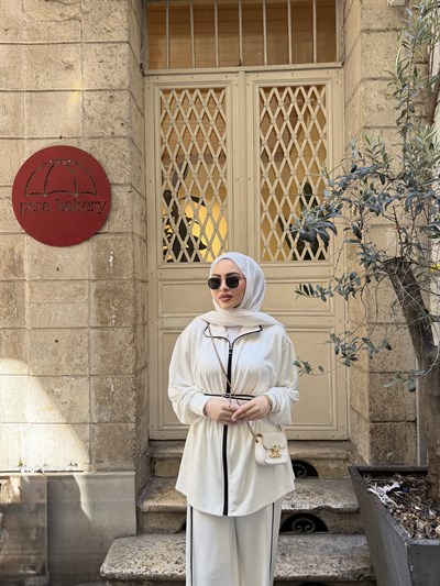 Narin Şeritli Oysh Takım - Beyaz