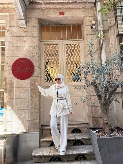 Narin Şeritli Oysh Takım - Beyaz