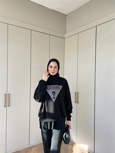 Neqa Muadil Ön ? Komple Taşlı Sweat - Siyah