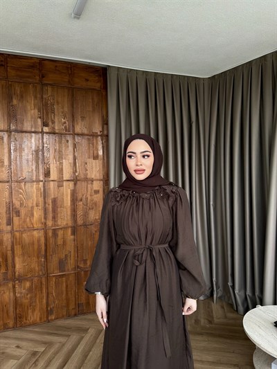 Nesrin Papatya Elbise - Kahve