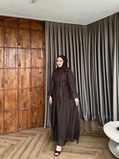 Nesrin Papatya Elbise - Kahve
