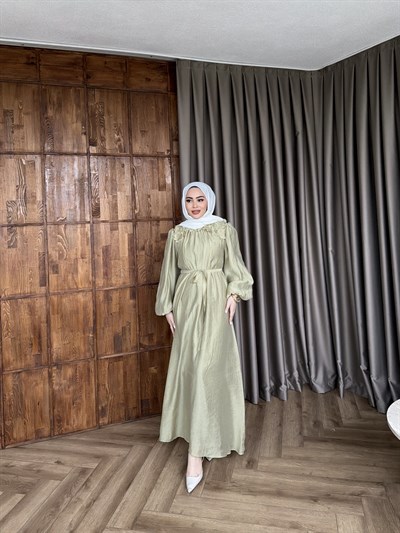 Nesrin Papatya Elbise - Yeşil