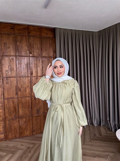 Nesrin Papatya Elbise - Yeşil