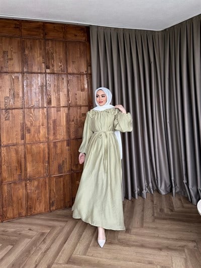 Nesrin Papatya Elbise - Yeşil