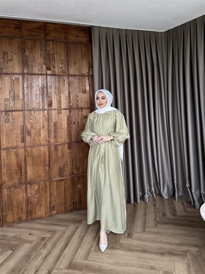 Nesrin Papatya Elbise - Yeşil