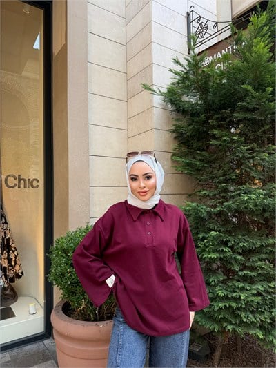 Niva Ön Düğmeli Tunik-  Bordo