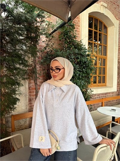 Niva Ön Düğmeli Tunik - Gri