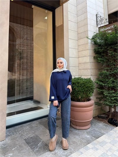 Niva Ön Düğmeli Tunik - Lacivert