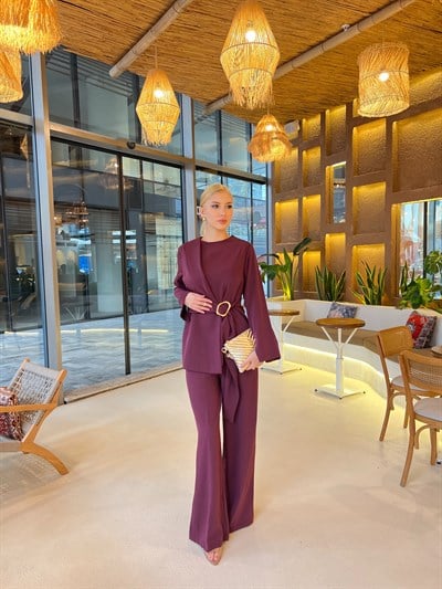 Nora Kemer Detaylı Takım - Mürdüm