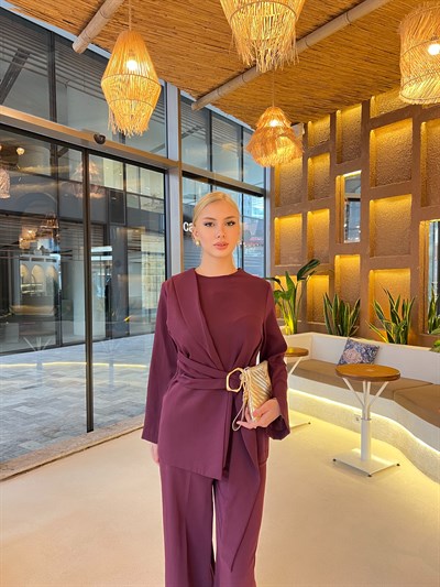 Nora Kemer Detaylı Takım - Mürdüm