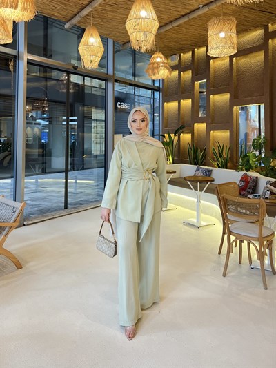 Nora Kemer Detaylı Takım - Yeşil  ÖN SİPARİŞ 