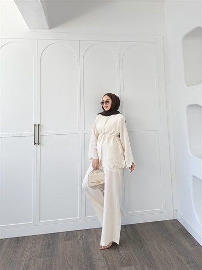 Nurse Keten Takım - Krem