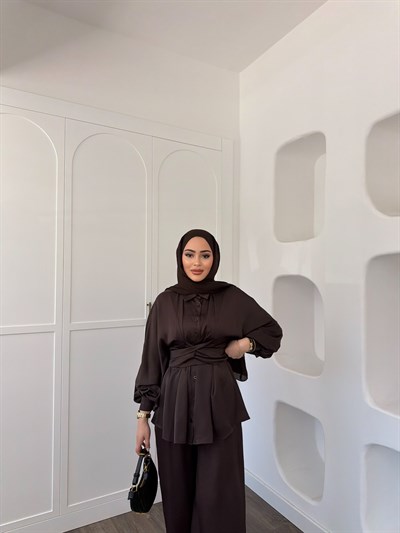 Nursu Saten Takım - Kahve