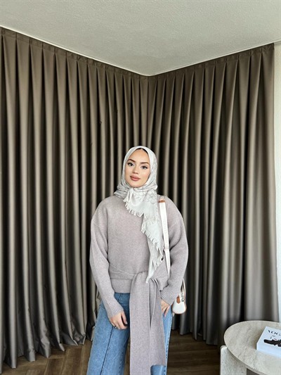 Ön Bağlamalı Triko Kazak Vizon