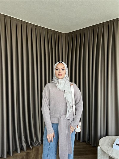 Ön Bağlamalı Triko Kazak Vizon