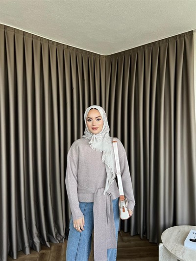 Ön Bağlamalı Triko Kazak Vizon