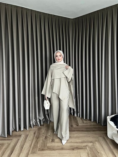 Pelerinli Pelin Takım - Bej