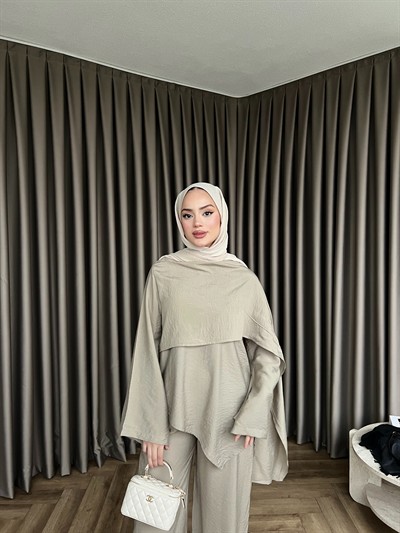 Pelerinli Pelin Takım - Bej