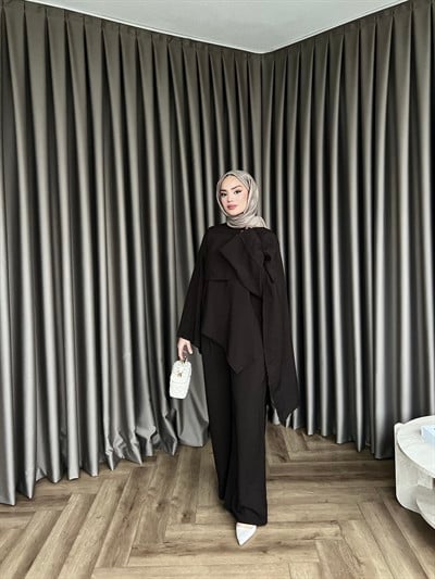 Pelerinli Pelin Takım - Kahve