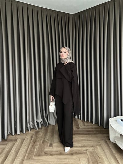 Pelerinli Pelin Takım - Kahve