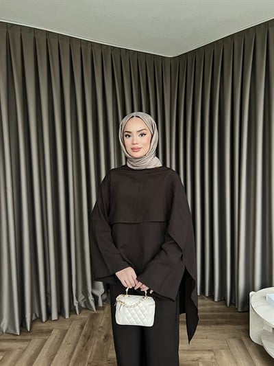 Pelerinli Pelin Takım - Kahve