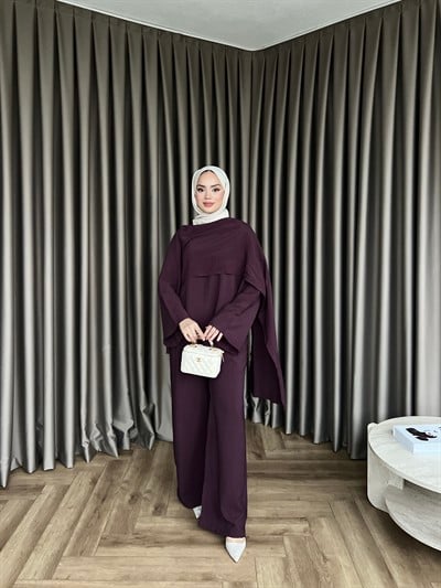 Pelerinli Pelin Takım - Mürdüm