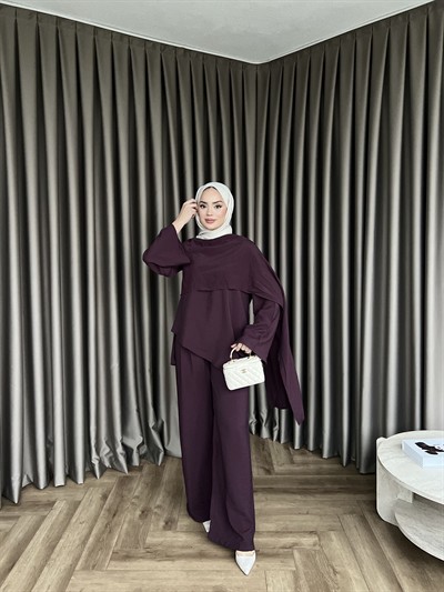 Pelerinli Pelin Takım - Mürdüm