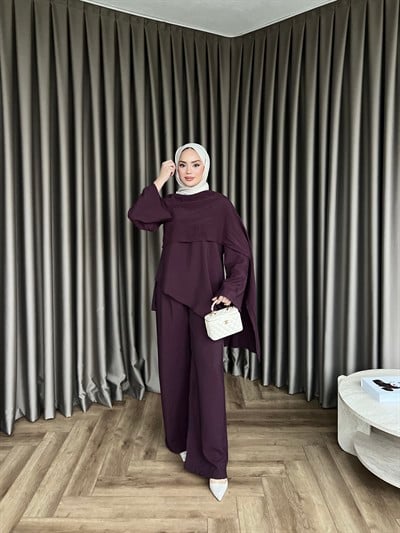 Pelerinli Pelin Takım - Mürdüm