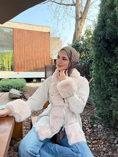 Pera Kürk Detaylı Hırka - Krem