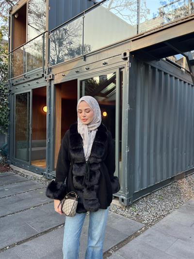 Pera Kürk Detaylı Hırka - Siyah