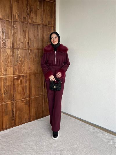 Pera Kürk Detaylı Takım - Bordo