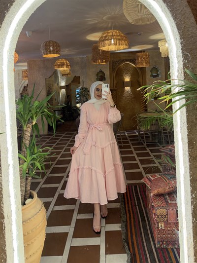 Peri Müslin Elbise - Pembe