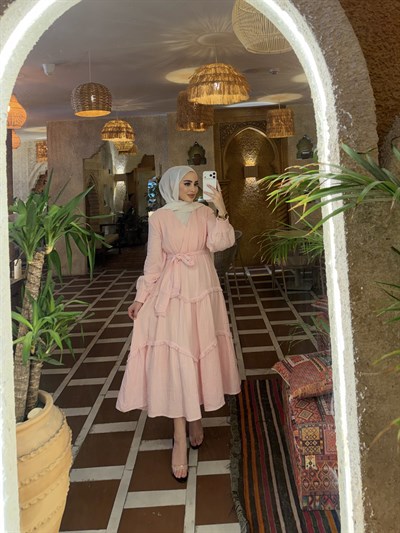 Peri Müslin Elbise - Pembe
