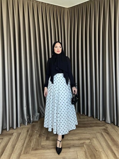 Puantiye Etek - Beyaz