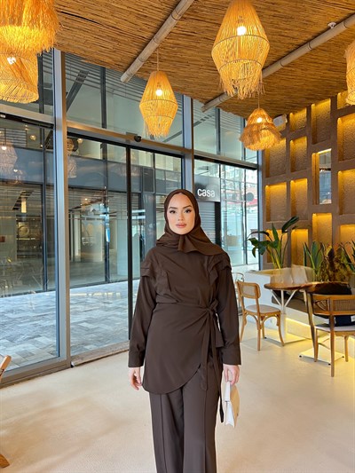 Rabia Bağlamalı Takım - Kahve