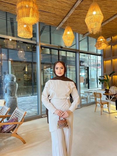 Rabia Bağlamalı Takım - Krem